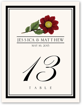 Dalia Flower Assortment Wedding Table Number